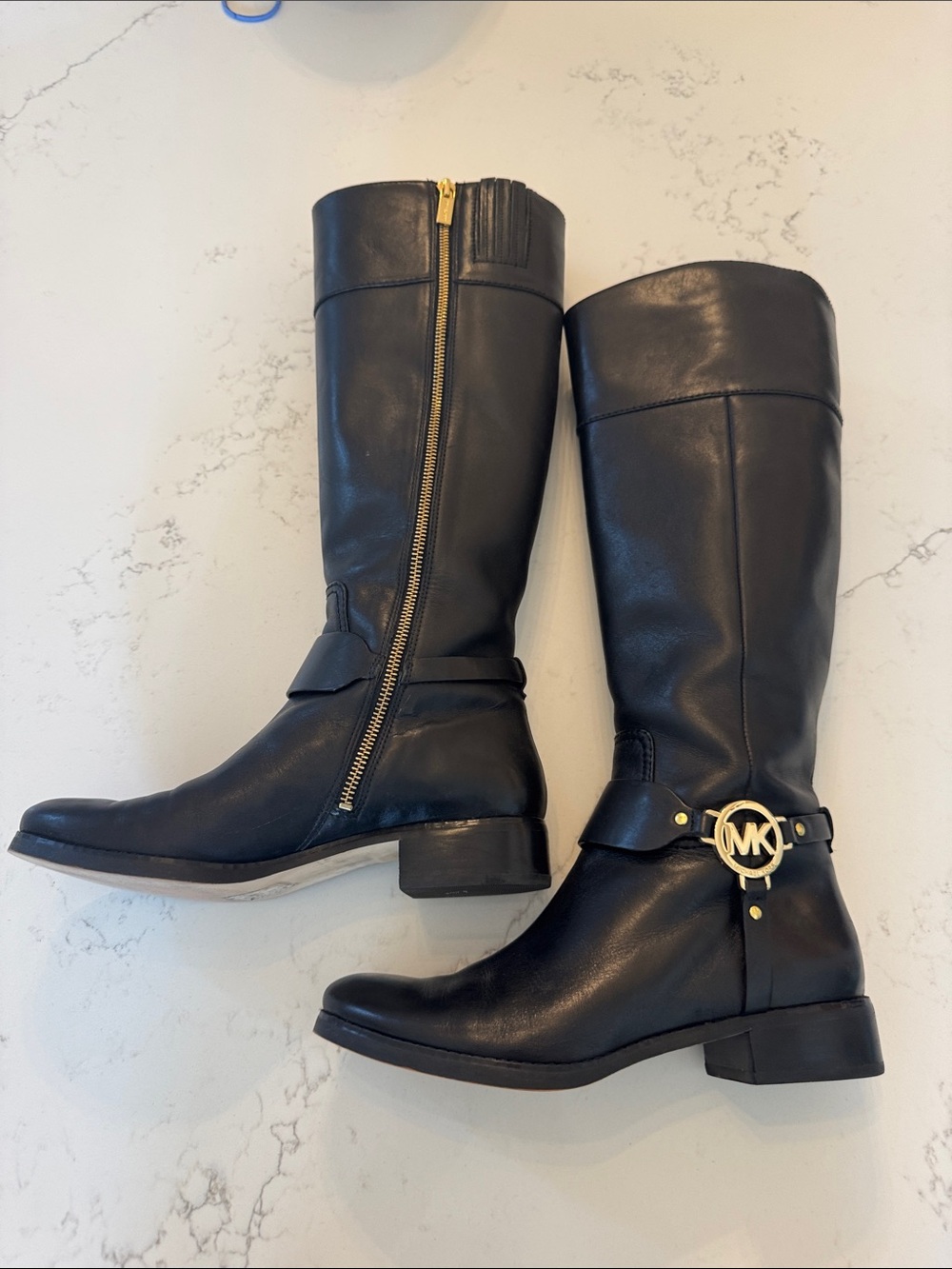 Michael Kors Black Heeled Boots with Gold Buckle